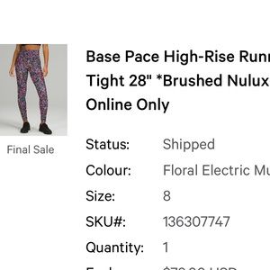 Lululemon Leggings Size 8